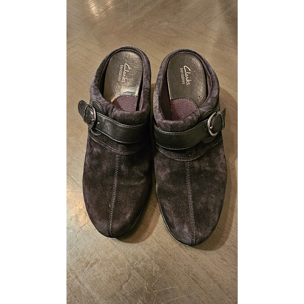 Clarks Bendables Black suade slip on clogs size‎ 8.5 - Picture 2 of 5